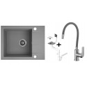 Zlewozmywak Granitowy Bateria elastyczna Syfon Szary Zlewozmywak Granitowy Bateria elastyczna Syfon Szary