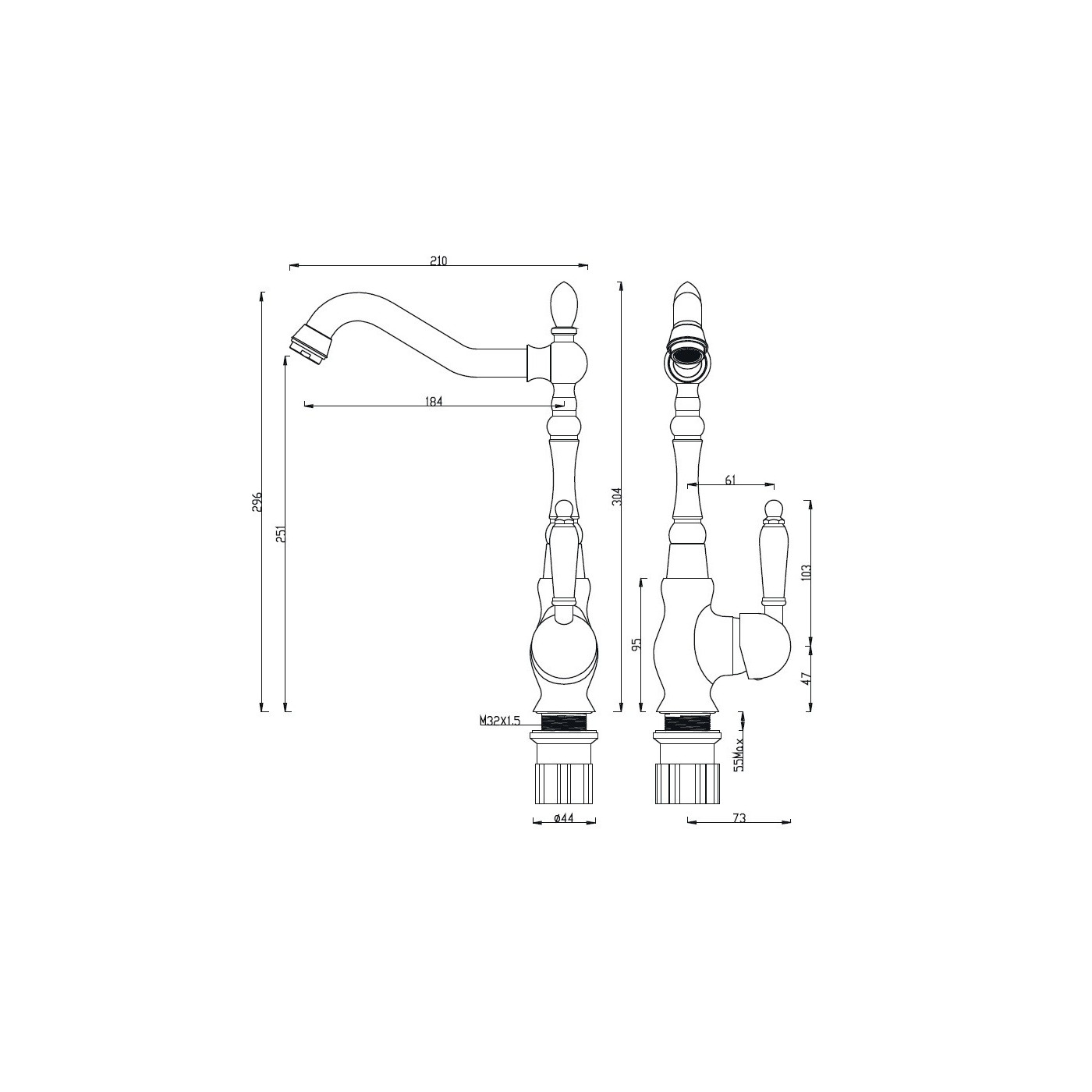Bateria Zlewozmywakowa Stojąca TORA Czarna