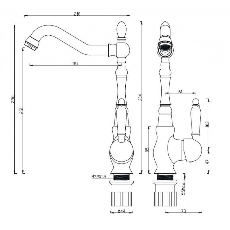 Bateria Zlewozmywakowa Stojąca TORA Czarna