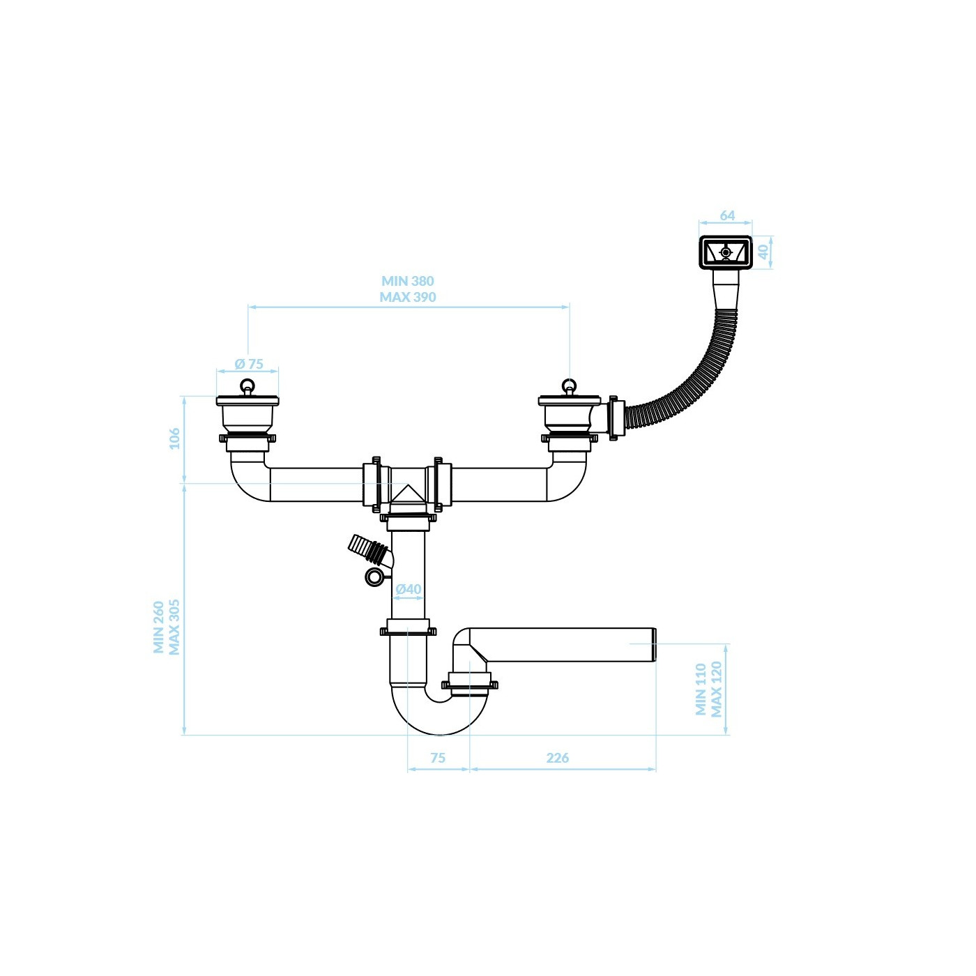 Syfon do Zlewu Jednokomorowego i Dwukomorowego 2×2″