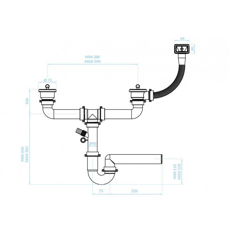 Syfon do Zlewu Jednokomorowego i Dwukomorowego 2×2″