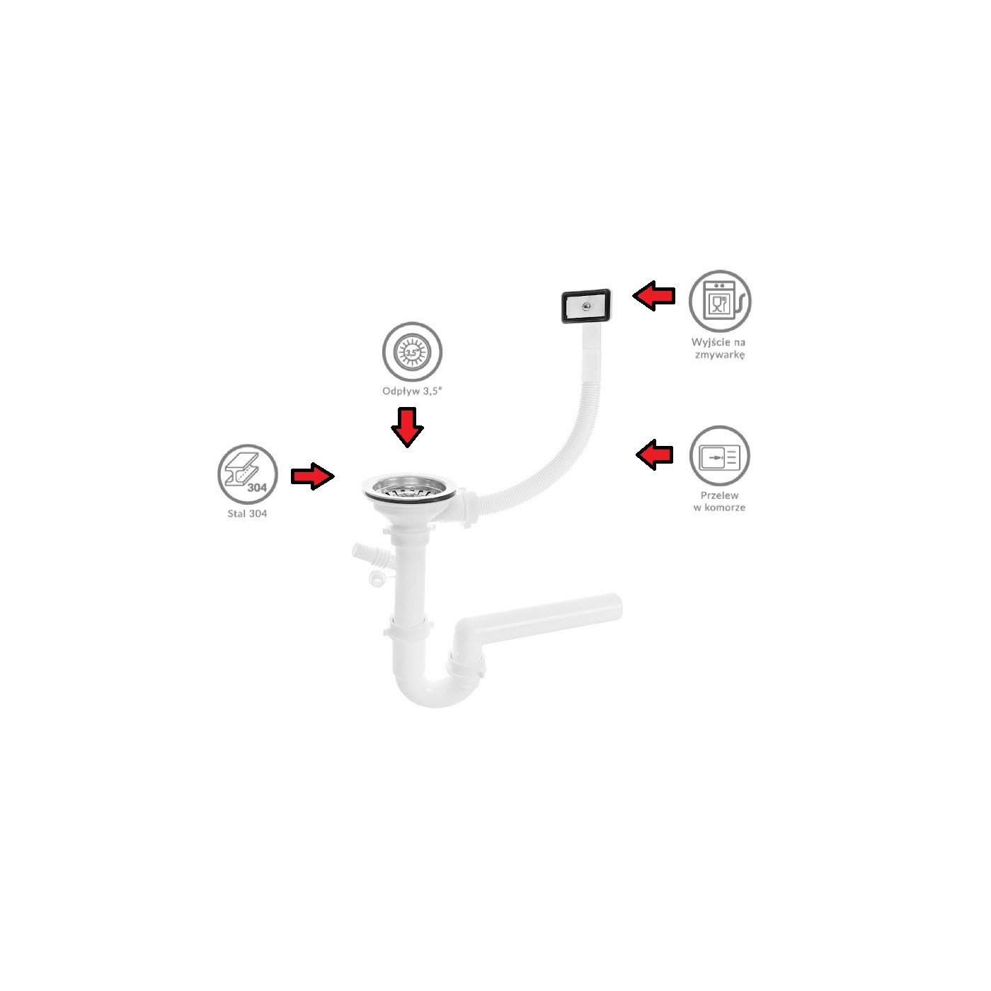 Syfon do Zlewu Jednokomorowego z Przelewem 3,5"