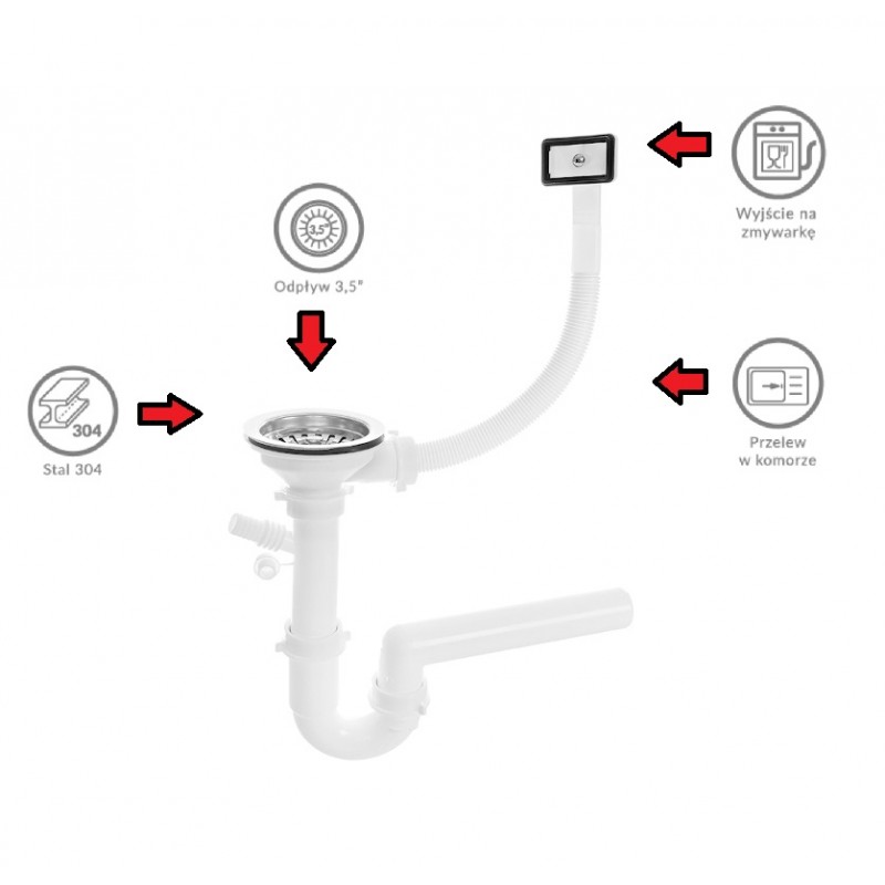 Syfon do Zlewu Jednokomorowego z Przelewem 3,5"