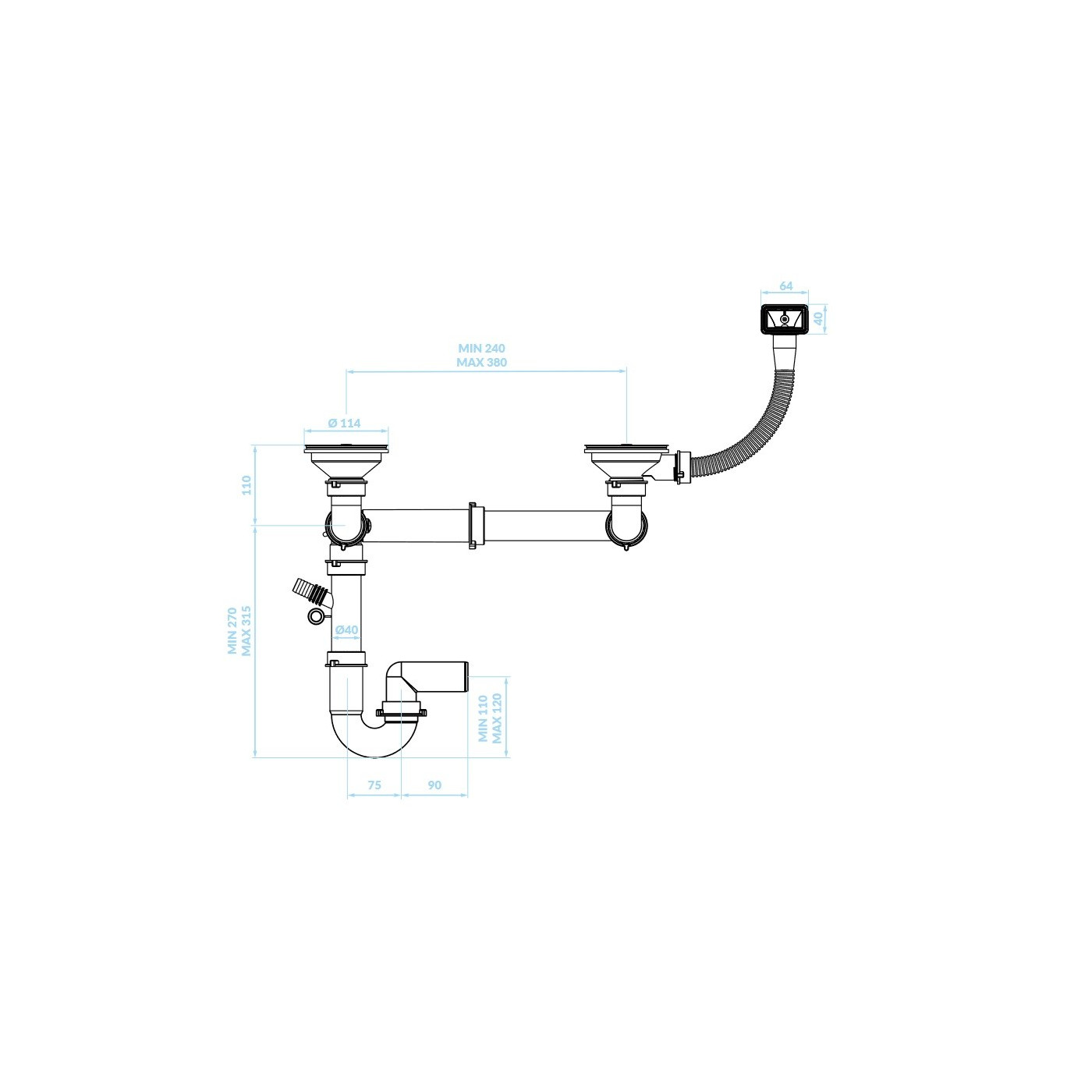 Syfon do Zlewu Jednokomorowego i Dwukomorowego 2×3,5 ″