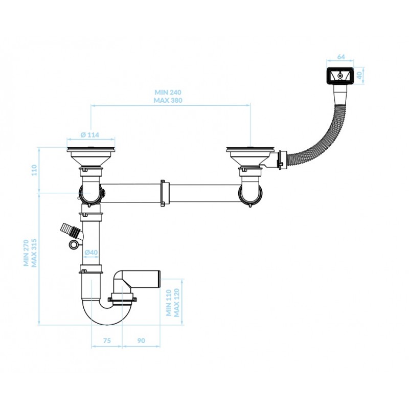 Syfon do Zlewu Jednokomorowego i Dwukomorowego 2×3,5 ″