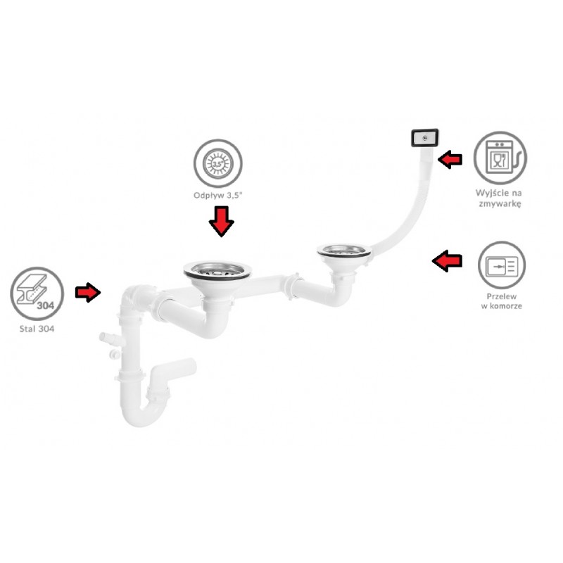 Syfon do Zlewu Jednokomorowego i Dwukomorowego 2×3,5 ″