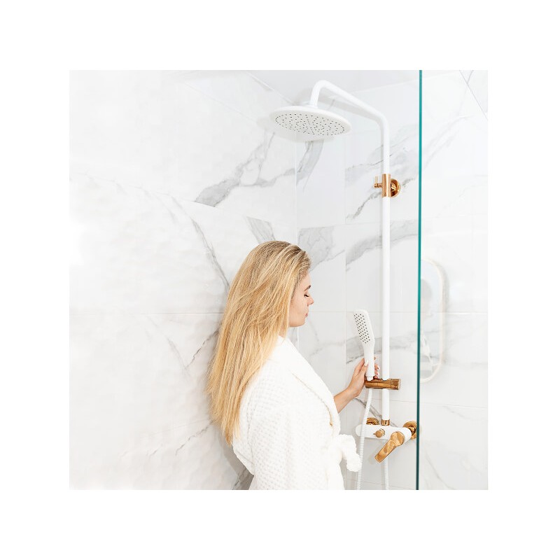 Zestaw Natryskowy Prysznicowy Biały Różowe złoto