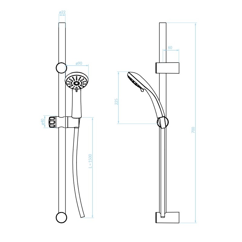 Zestaw Natryskowy Prysznicowy Chrom CENTO Zestaw Natryskowy Prysznicowy Chrom CENTO