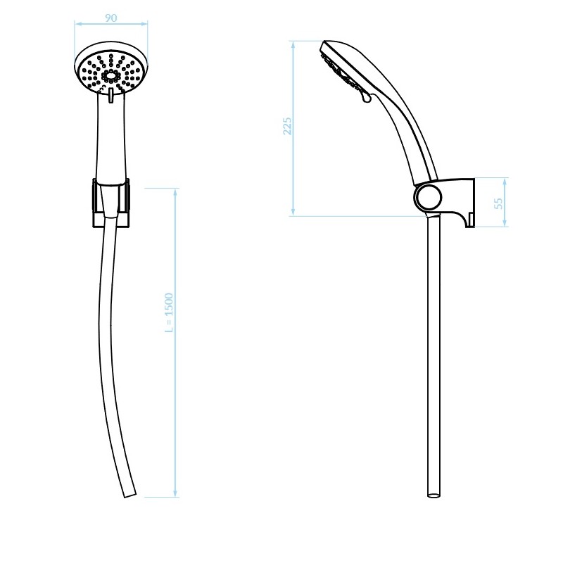Zestaw Prysznicowy Słuchawka Wąż i Uchwyt Czarny