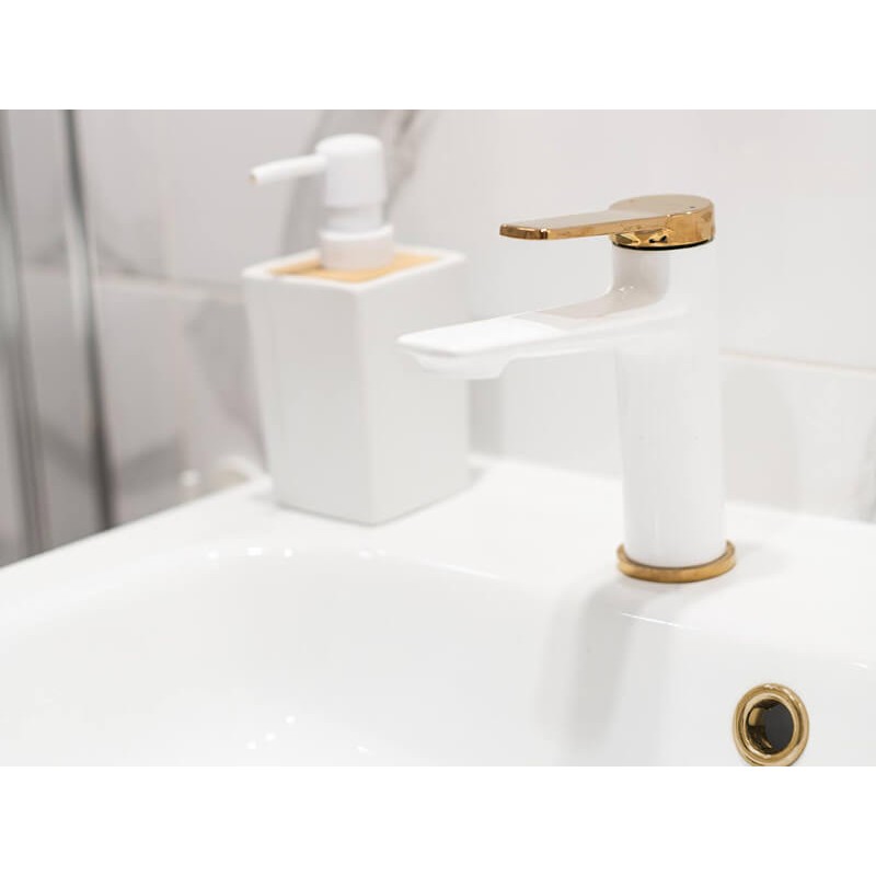 Bateria Umywalkowa Łazienkowa Biała Różowe Złoto Bateria Umywalkowa Łazienkowa Biała Różowe Złoto