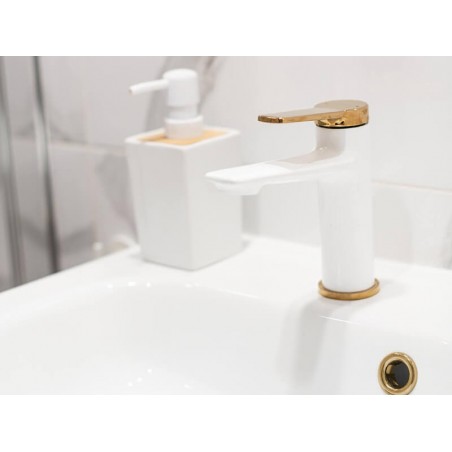 Bateria Umywalkowa Łazienkowa Biała Różowe Złoto