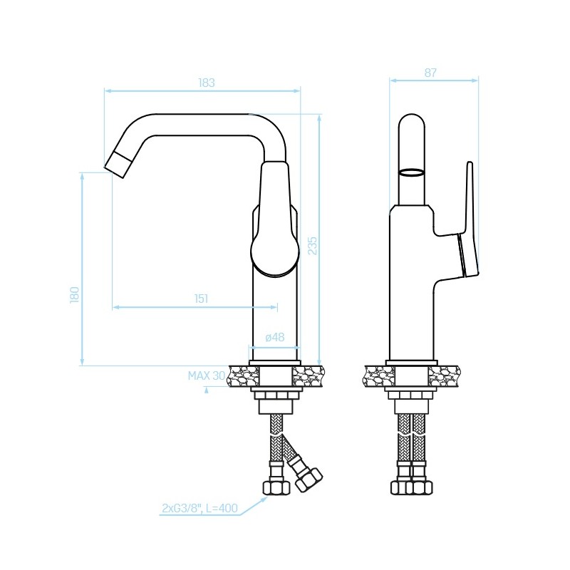Bateria Umywalkowa Łazienkowa Nablatowa L