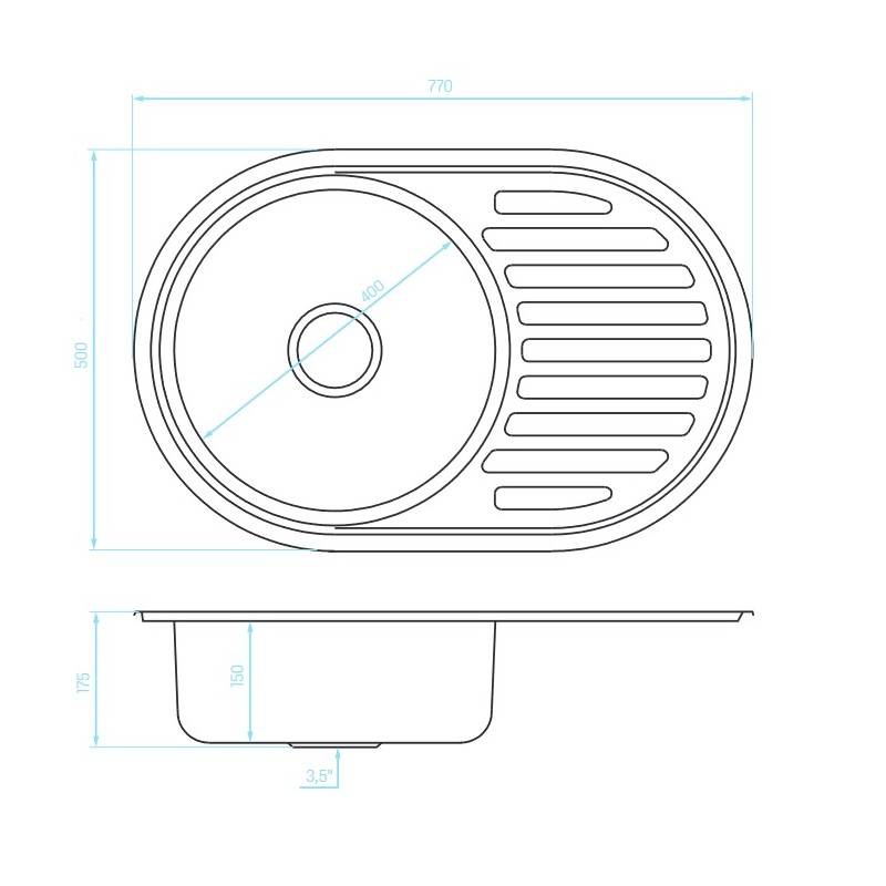 Zlewozmywak Jednokomorowy Metalowy z Ociekaczem Faro