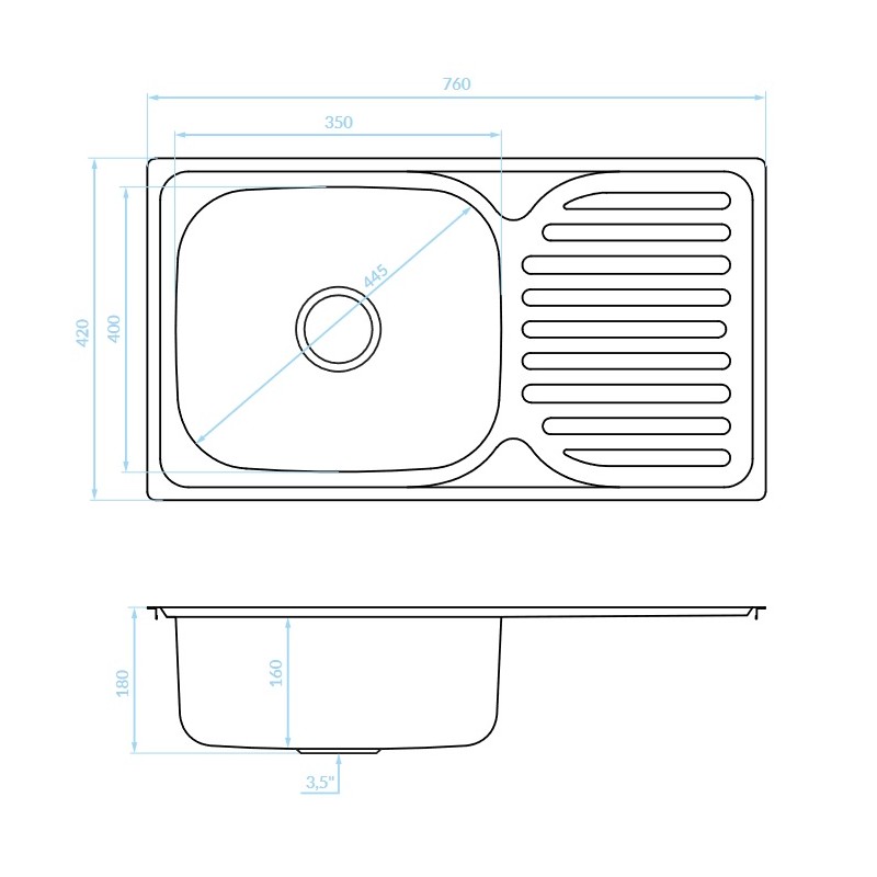 Zlewozmywak Jednokomorowy Metalowy z Ociekaczem Orion Zlewozmywak Jednokomorowy Metalowy z Ociekaczem Orion