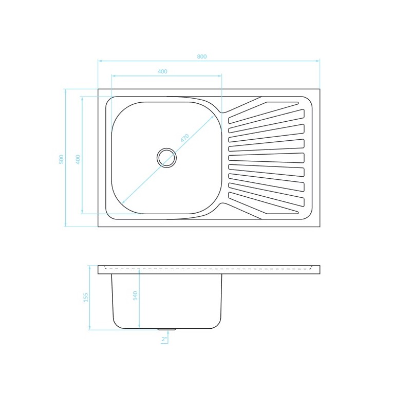Zlewozmywak Jednokomorowy Metalowy z Ociekaczem