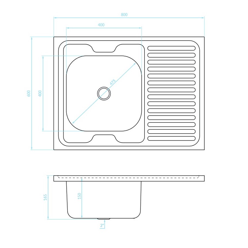 Zlewozmywak Jednokomorowy Metalowy z Ociekaczem
