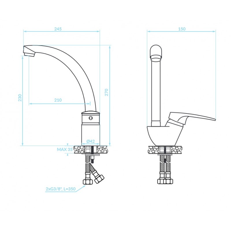 Bateria Zlewozmywakowa Stojąca ORIS Wylewka F Bateria Zlewozmywakowa Stojąca ORIS Wylewka F