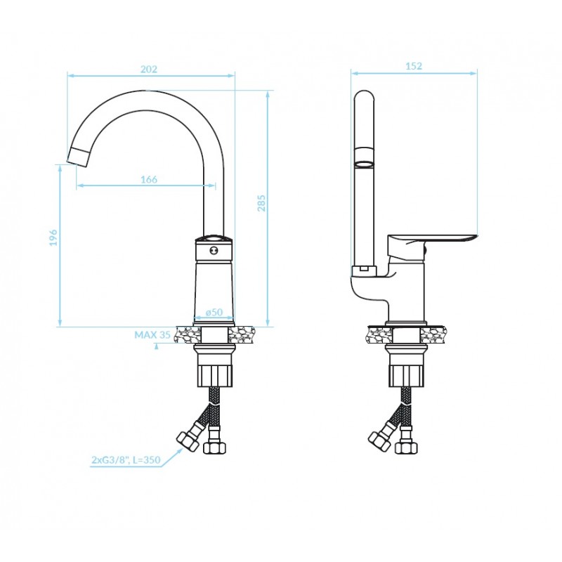 Bateria Zlewozmywakowa Stojąca z Wylewką U CENTO Bateria Zlewozmywakowa Stojąca z Wylewką U CENTO