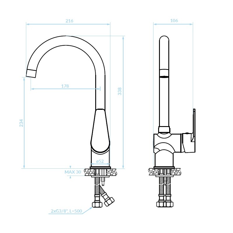 Bateria Kuchenna Stojąca z Wylewką U LUGA Bateria Kuchenna Stojąca z Wylewką U LUGA