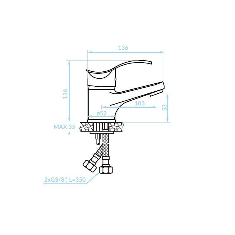 Bateria Umywalkowa Stojąca z Korkiem Argo