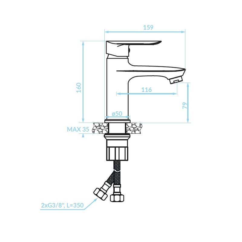 Bateria Umywalkowa Stojąca z Korkiem Cento Bateria Umywalkowa Stojąca z Korkiem Cento