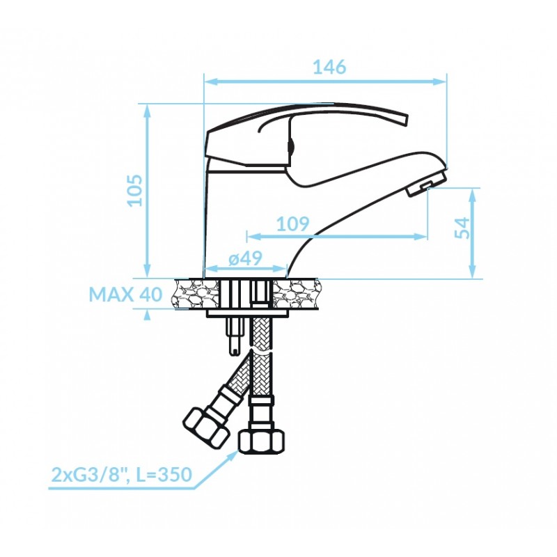 Bateria Umywalkowa Stojąca z Korkiem Biała KAKADU Bateria Umywalkowa Stojąca z Korkiem Biała KAKADU