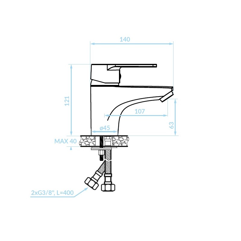 Bateria Umywalkowa Stojąca z Korkiem LUGA Bateria Umywalkowa Stojąca z Korkiem LUGA