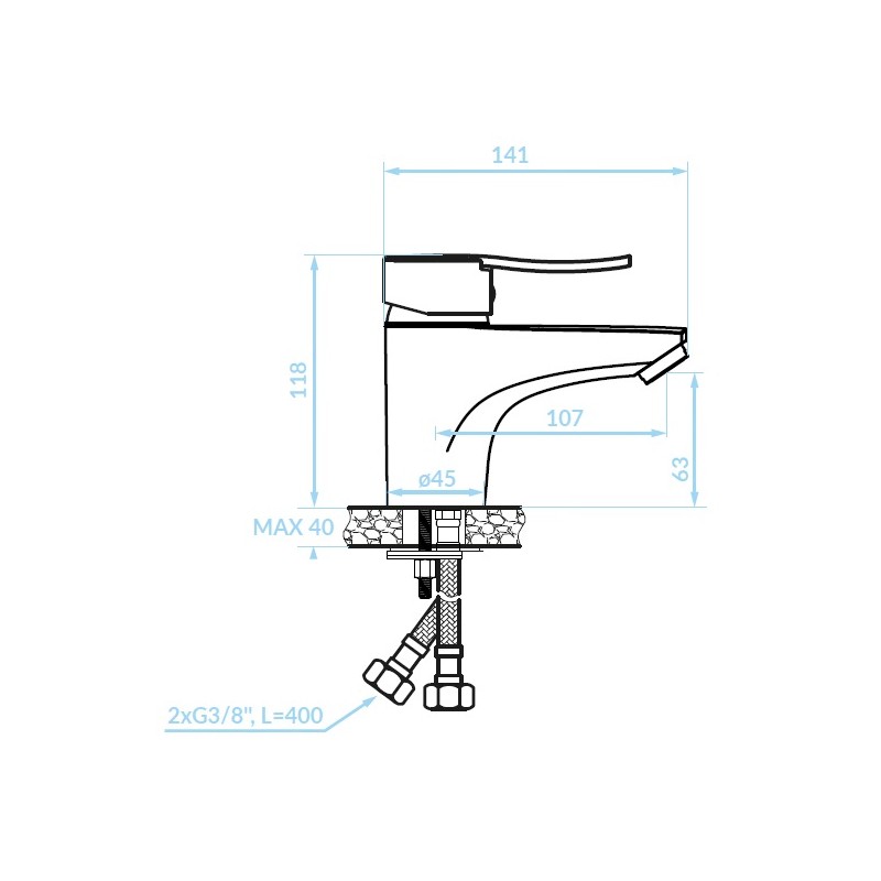 Bateria Umywalkowa Stojąca z Korkiem MADERA