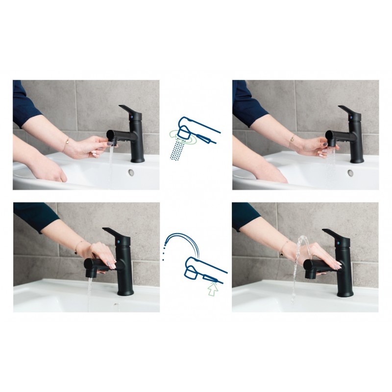 Bateria Umywalkowa Stojąca z Wyciąganą Wylewką FONTE Bateria Umywalkowa Stojąca z Wyciąganą Wylewką FONTE