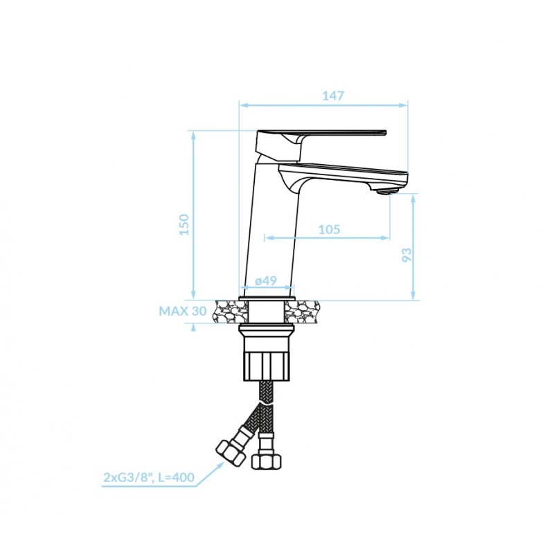 Bateria Umywalkowa Stojąca z Korkiem GAVA