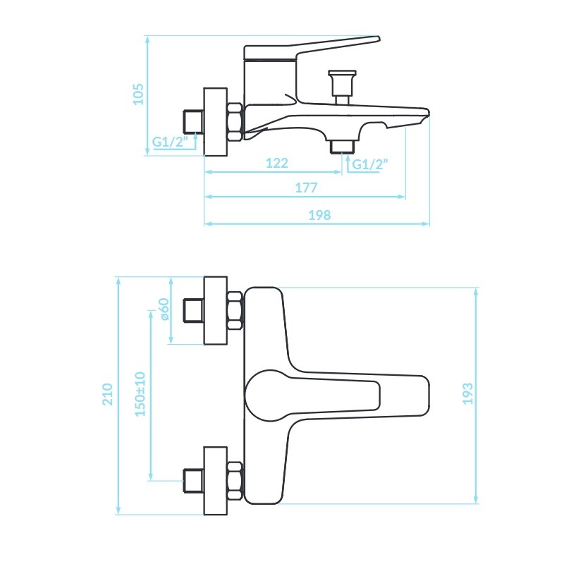 Bateria Wannowa Ścienna Biała Złota ALANIS Bateria Wannowa Ścienna Biała Złota ALANIS