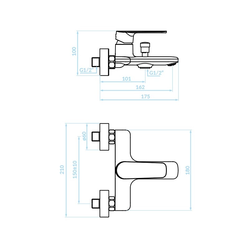Bateria Wannowa Ścienna GAVA Złota Bateria Wannowa Ścienna GAVA Złota