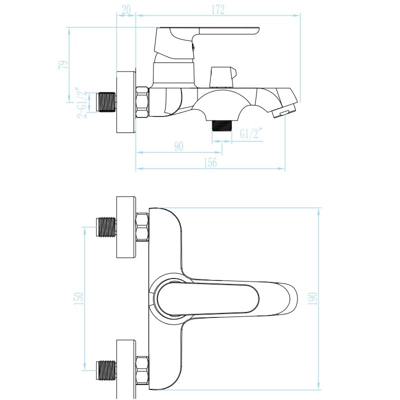 Bateria Wannowa Ścienna Dima Chrom