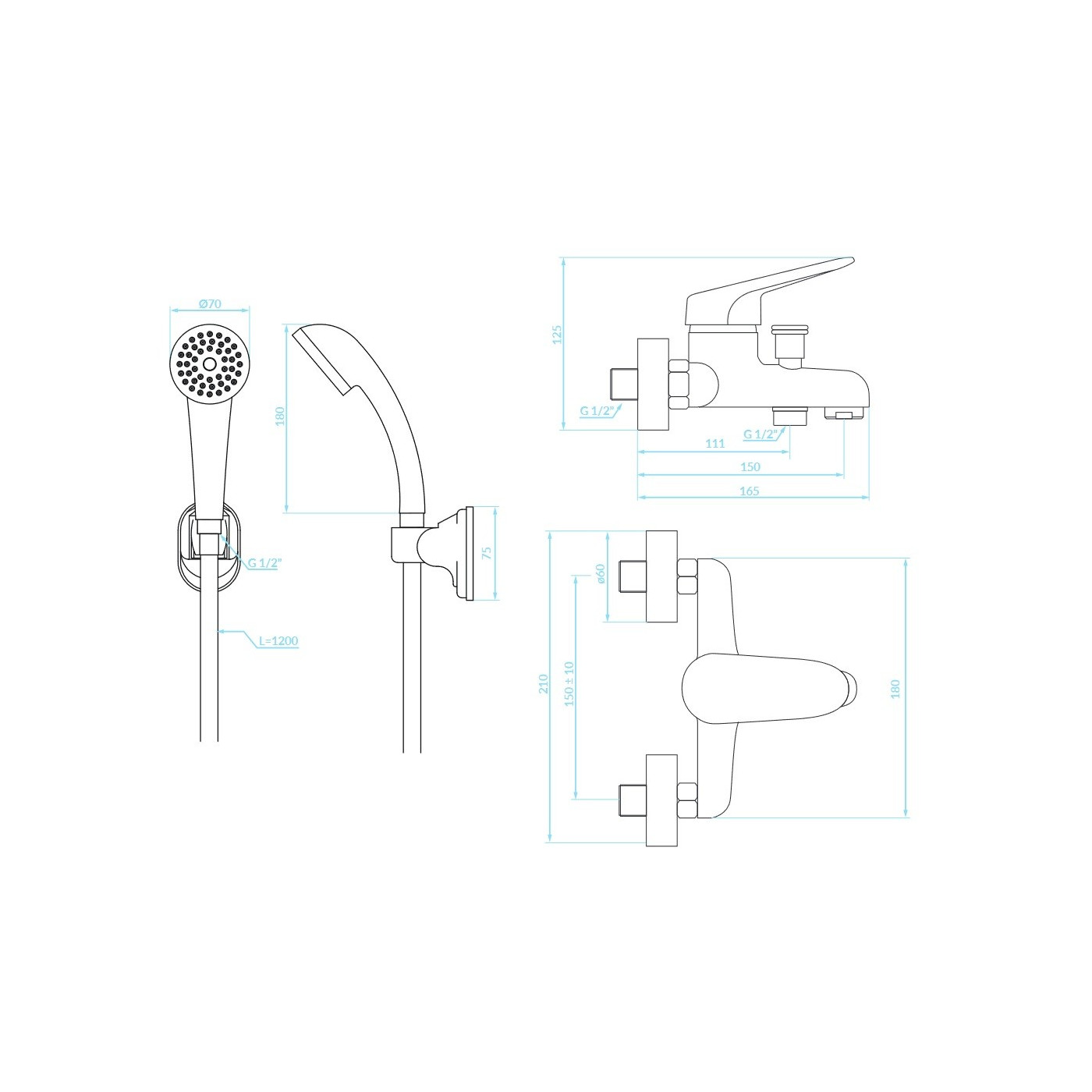 Bateria Wannowa Ścienna z Zestawem Natryskowym ORIS Bateria Wannowa Ścienna z Zestawem Natryskowym ORIS