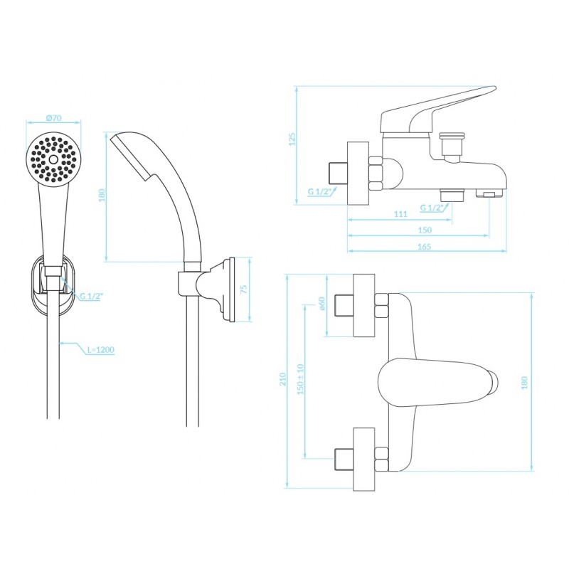 Bateria Wannowa Ścienna z Zestawem Natryskowym ORIS Bateria Wannowa Ścienna z Zestawem Natryskowym ORIS