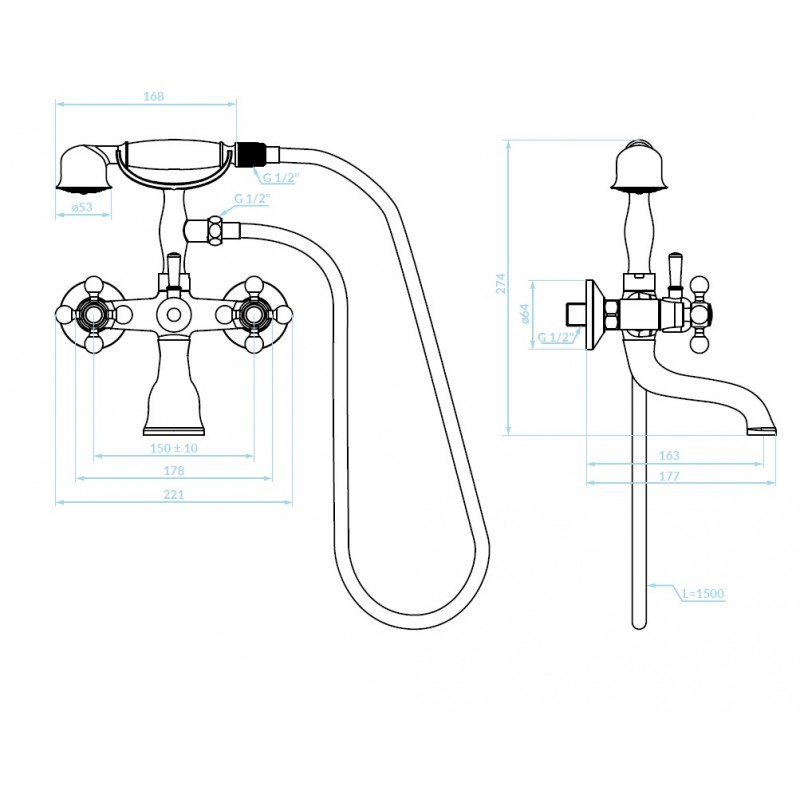 Bateria Wannowa Ścienna z Zestawem Natryskowym Stilo Bateria Wannowa Ścienna z Zestawem Natryskowym Stilo