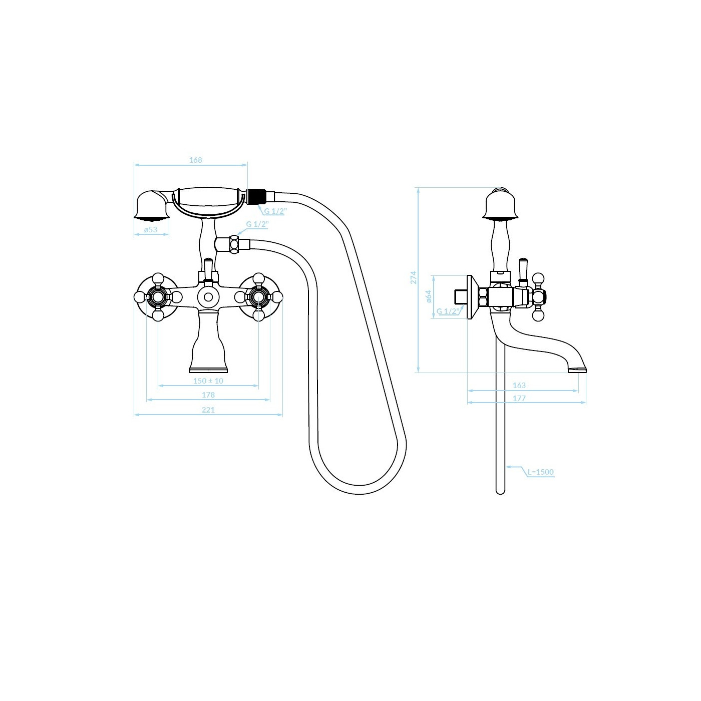 Bateria Wannowa Ścienna z Zestawem Natryskowym Stilo Bateria Wannowa Ścienna z Zestawem Natryskowym Stilo