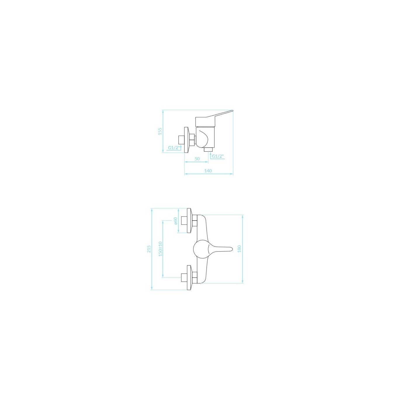 Bateria Natryskowa Ścienna TIBI Chrom Bateria Natryskowa Ścienna TIBI Chrom