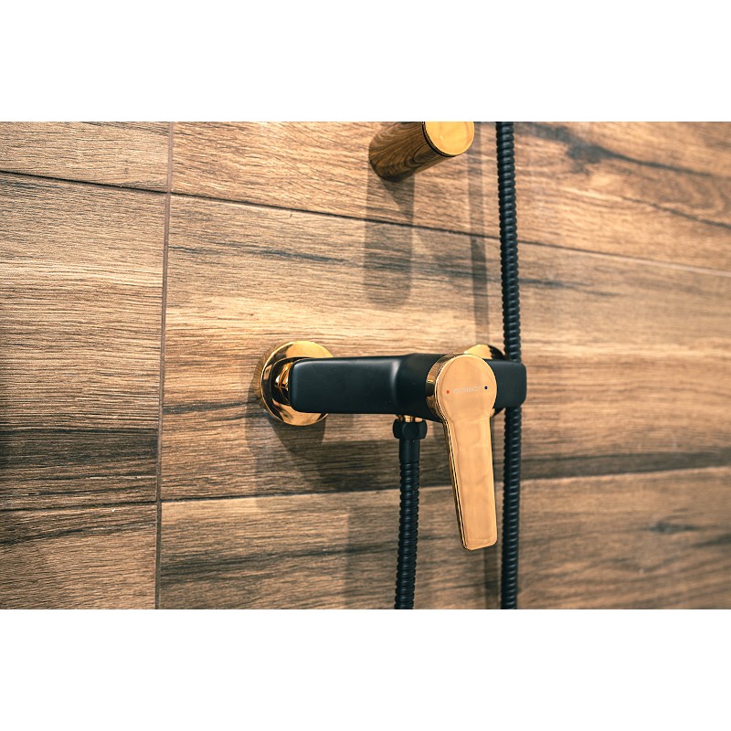 Bateria Natryskowa Ścienna Czarna Złota ALANIS Bateria Natryskowa Ścienna Czarna Złota ALANIS