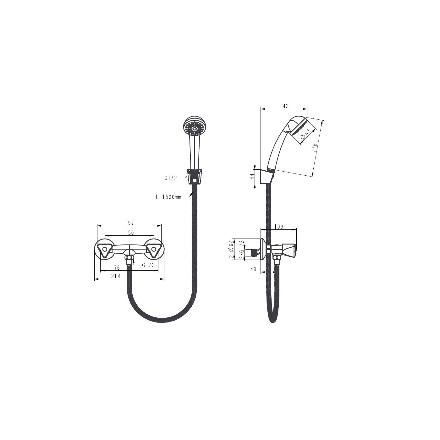 Bateria Natryskowa z Zestawem Natryskowym Norm
