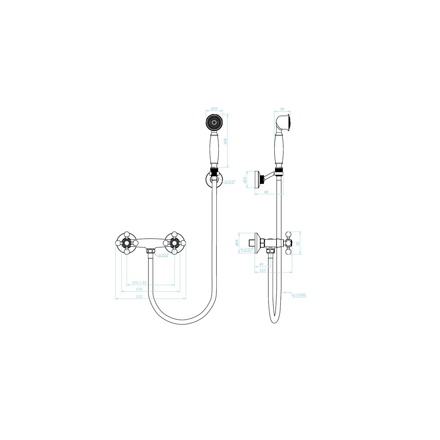 Bateria Natryskowa Ścienna z Zestawem Natryskowym Stilo Bateria Natryskowa Ścienna z Zestawem Natryskowym Stilo