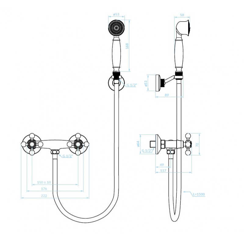 Bateria Natryskowa Ścienna z Zestawem Natryskowym Stilo Bateria Natryskowa Ścienna z Zestawem Natryskowym Stilo