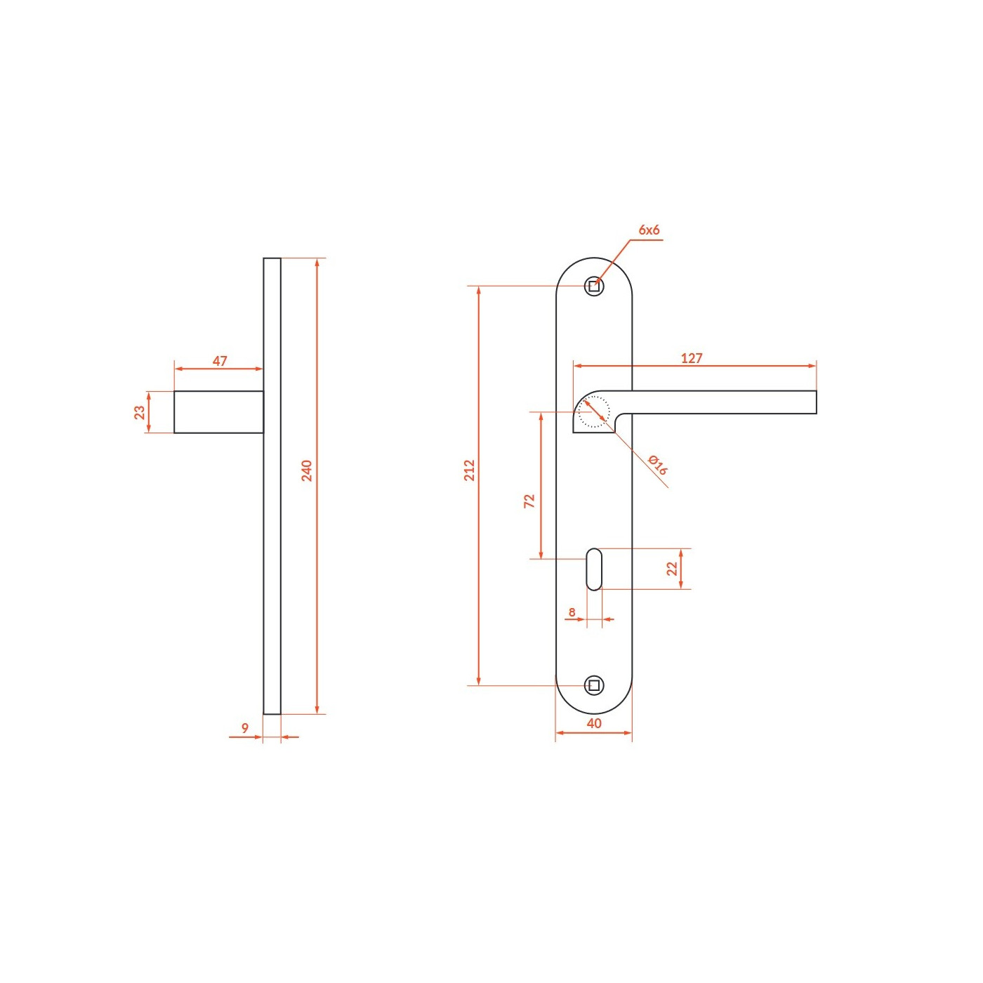 Klamka na Długim Szyldzie Klucz LUGA II Czarna