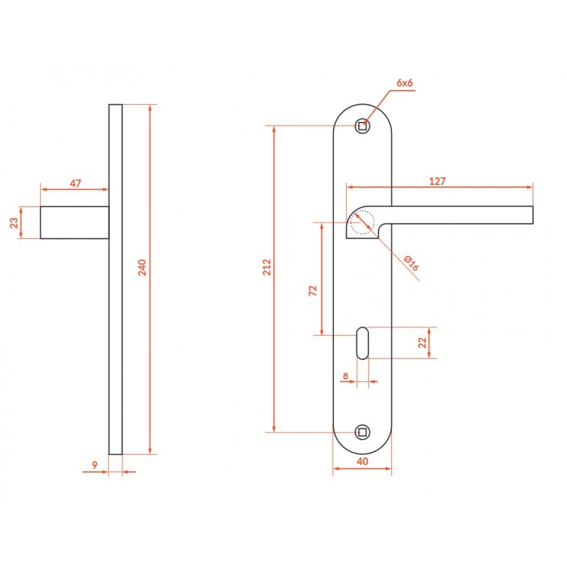 Klamka na Długim Szyldzie Klucz LUGA II Czarna