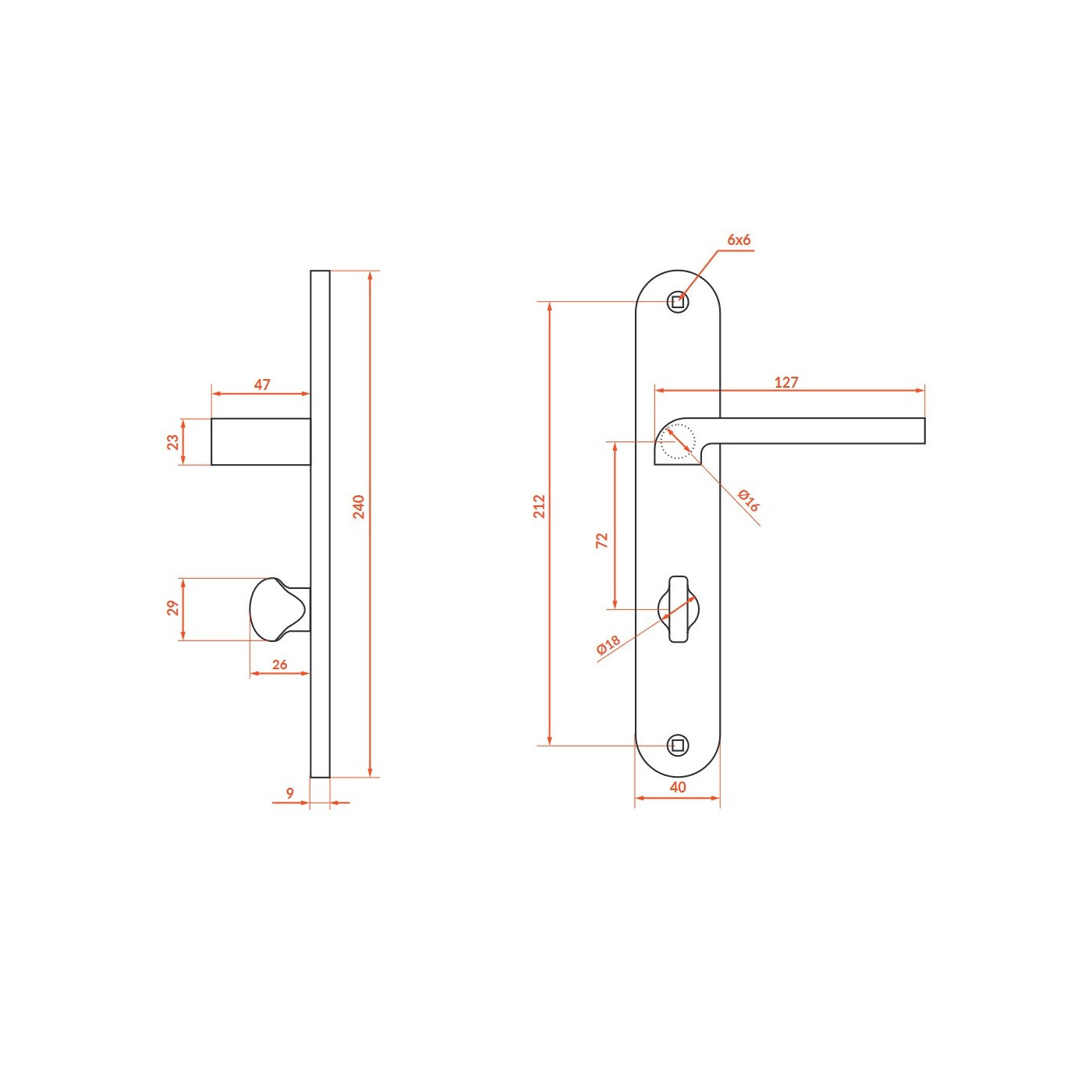 Klamka na Długim Szyldzie Klucz LUGA II Czarna WC Klamka na Długim Szyldzie Klucz LUGA II Czarna WC