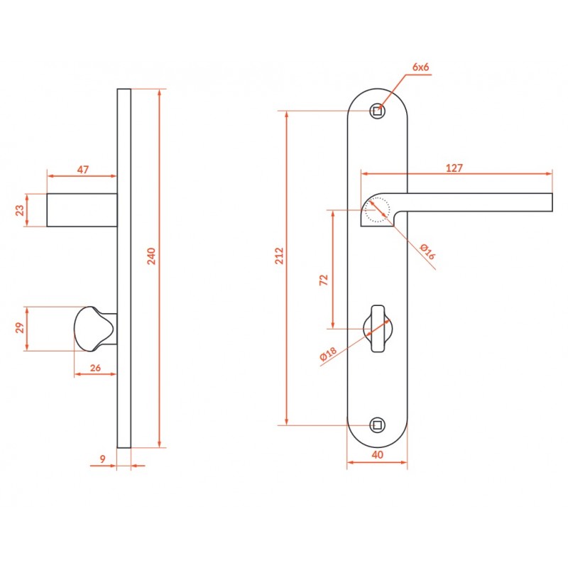 Klamka na Długim Szyldzie Klucz LUGA II Czarna WC Klamka na Długim Szyldzie Klucz LUGA II Czarna WC