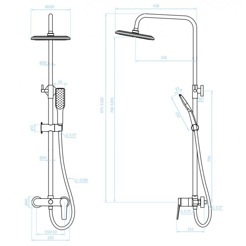 Kolumna Natryskowa z Baterią Alanis Czarna