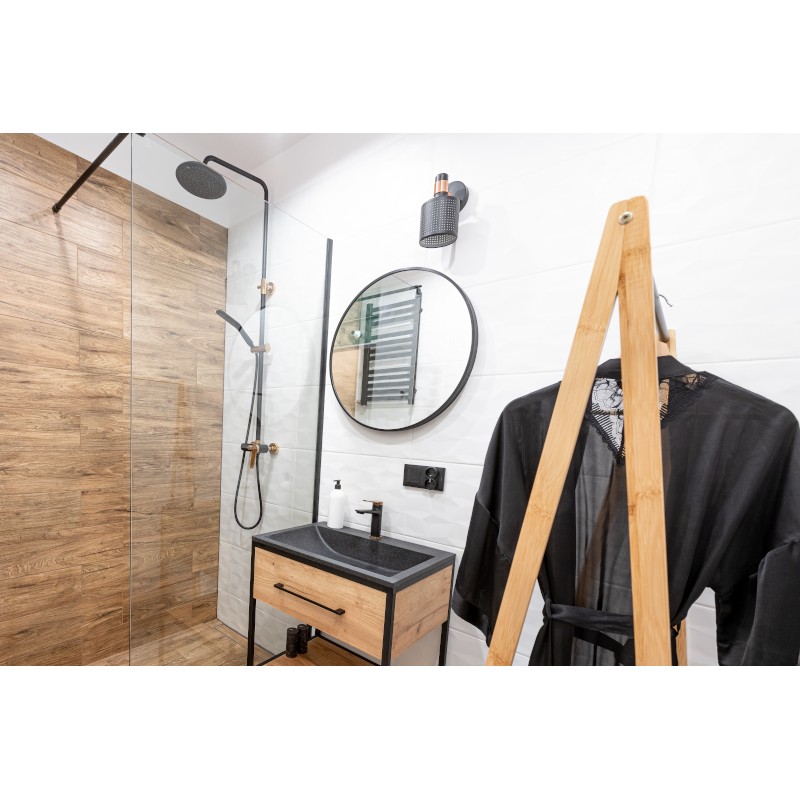 Kolumna Natryskowa z Baterią Alanis Czarna Złota Kolumna Natryskowa z Baterią Alanis Czarna Złota