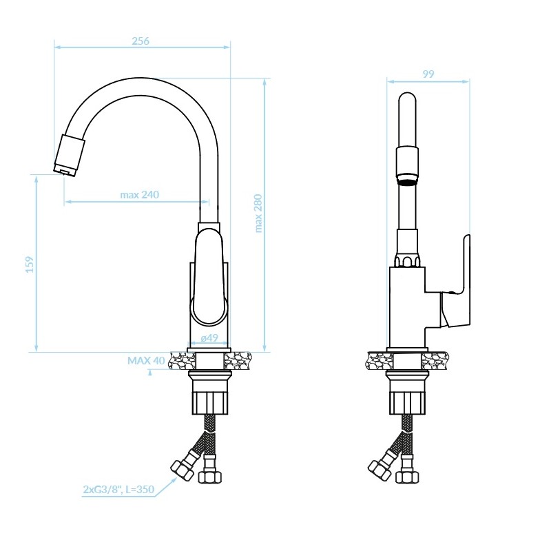 Bateria Umywalkowa Stojąca z Elastyczną Wylewką Szara