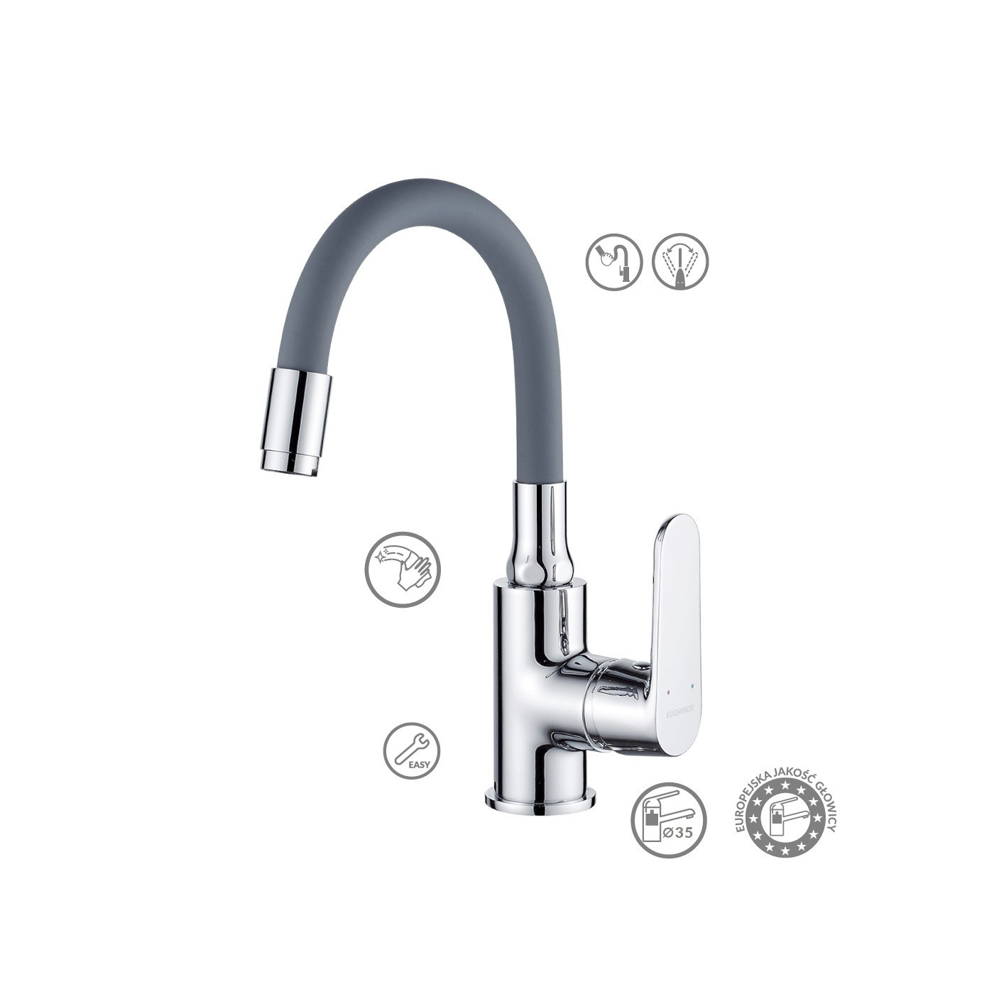 Bateria Umywalkowa Stojąca z Elastyczną Wylewką Szara